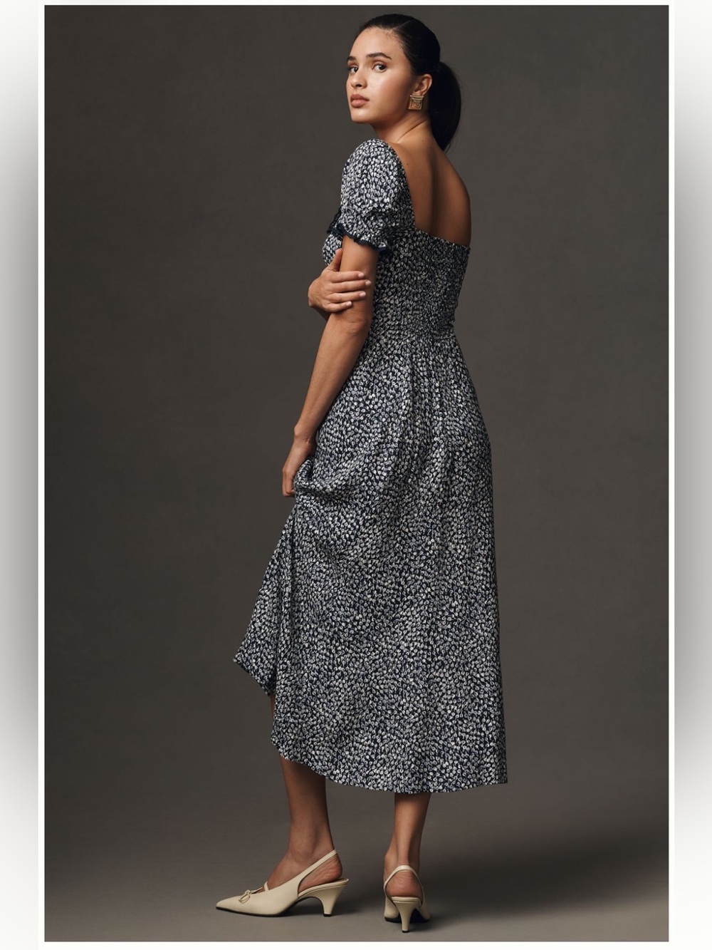 Reformation Navy and White Printed Sweetheart Midi Dress - Picture 2 of 4